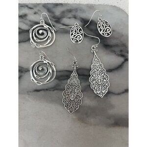 Silver tone earrings 3 pair contemporary pierced Filgree open work artsy